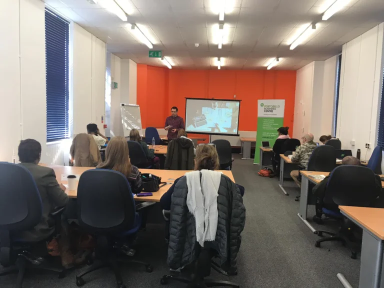 Theo Ruby running a marketing workshop for small businesses